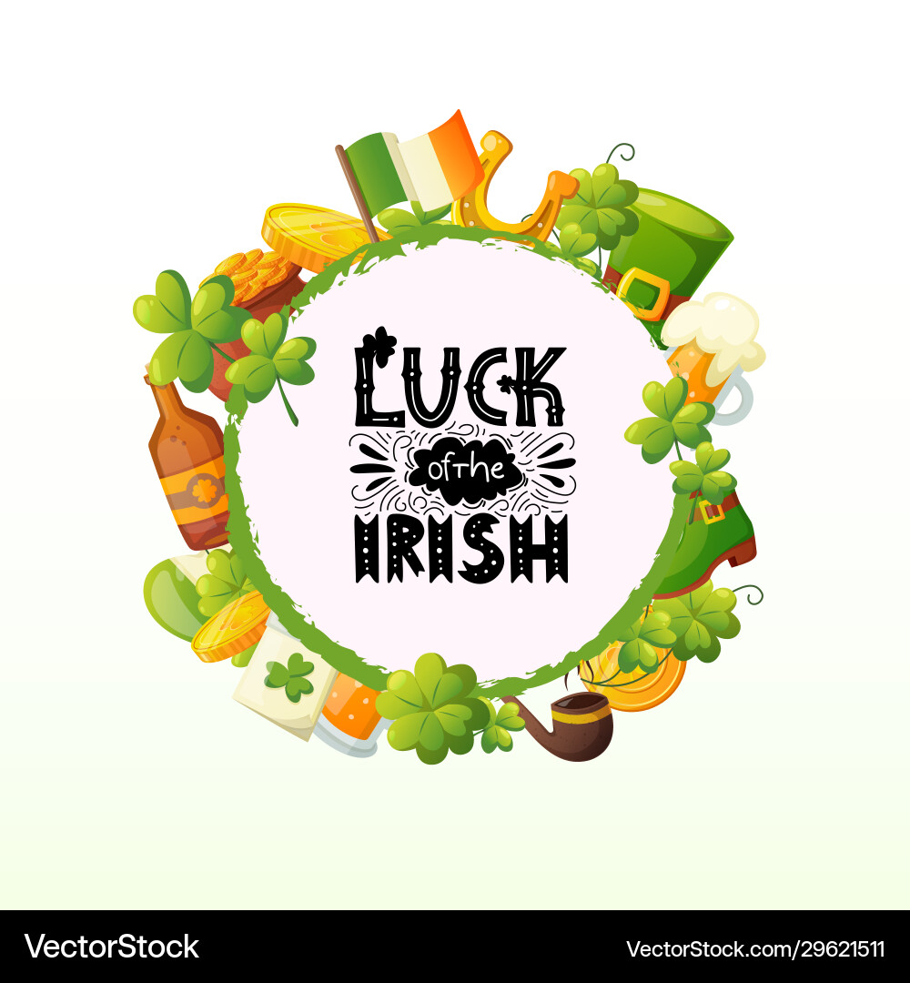 Round frame clover and objects with text Round frame clover and objects with text vector image