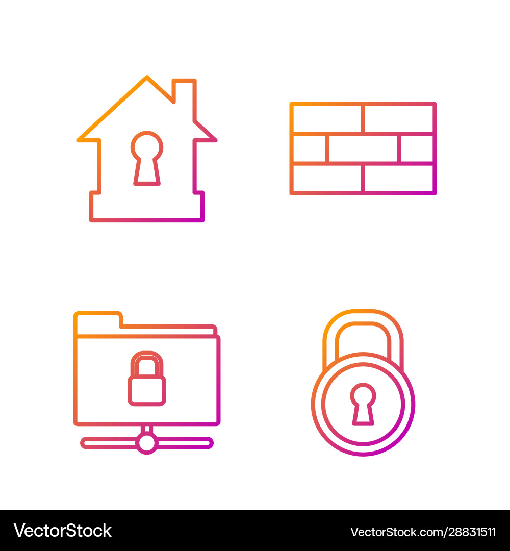 Set line lock ftp folder and house under Set line lock ftp folder and house under vector image