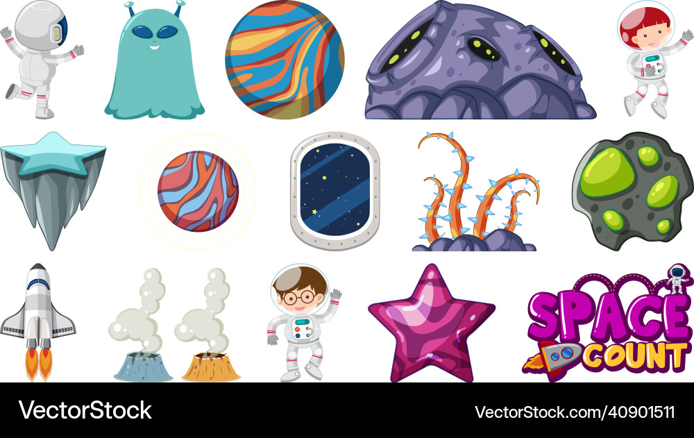 Set of isolated fantasy space objects Set of isolated fantasy space objects vector image
