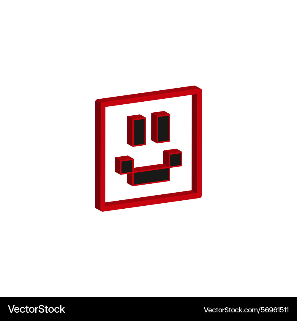 Smiling face icon red square frame minimal shape vector image