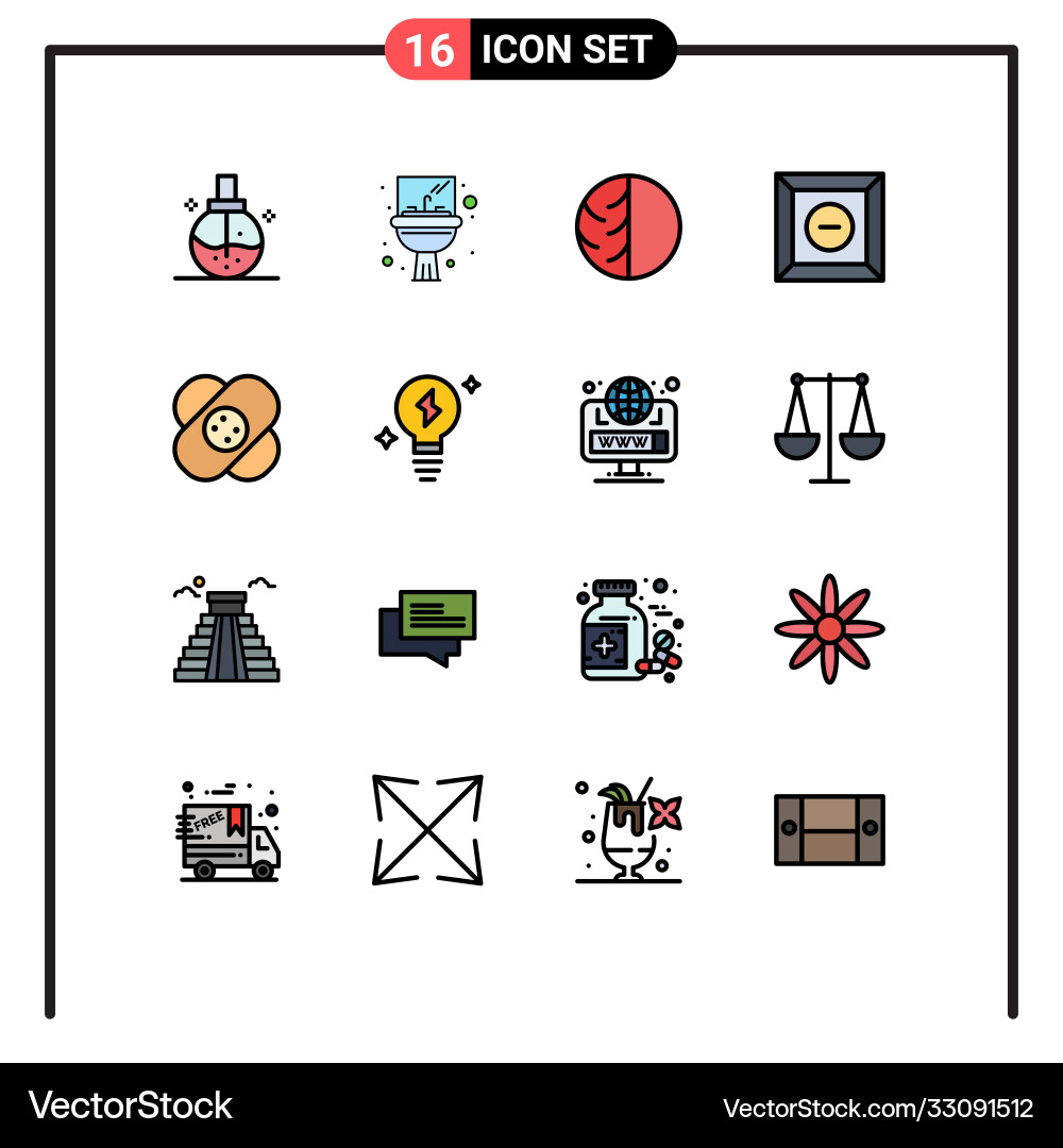 16 universal flat color filled lines set for web Vector Image