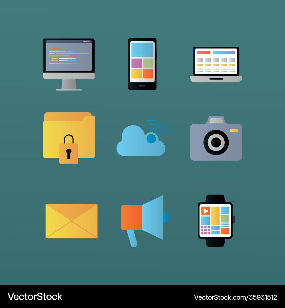 Bundle nine web design set icons vector image