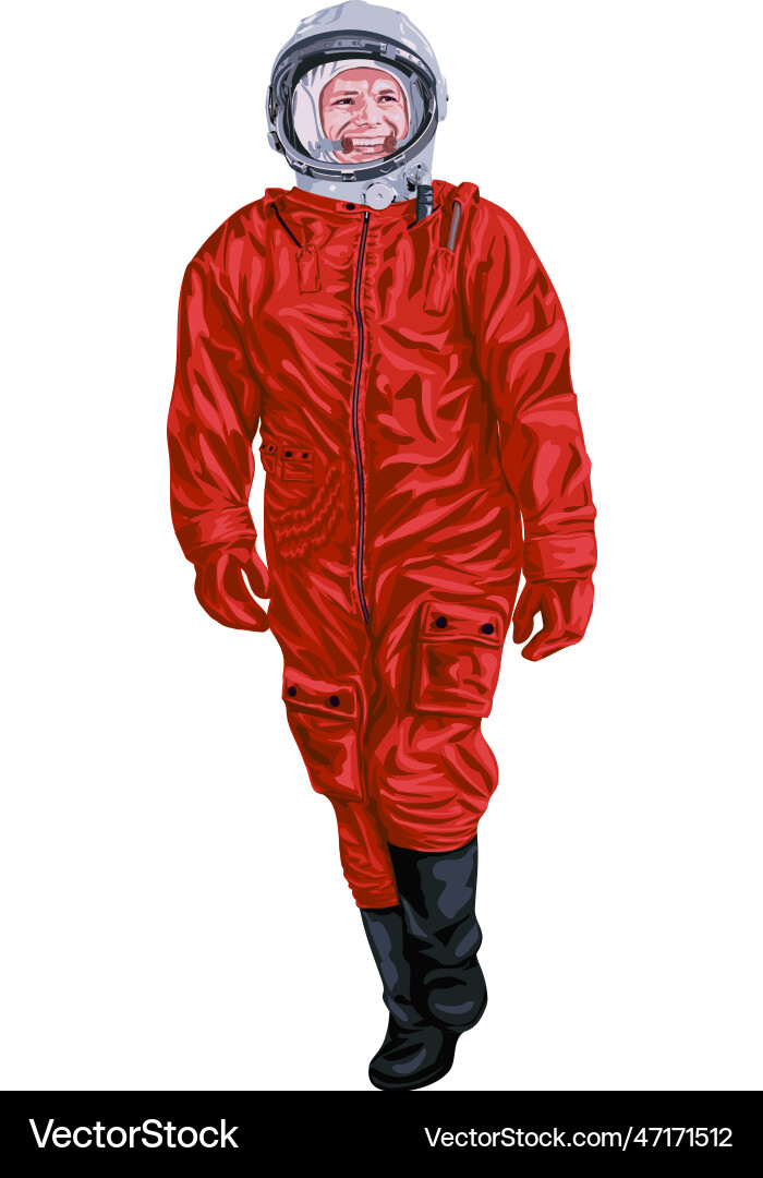 Cosmonaut walking in red spacesuit Vector Image