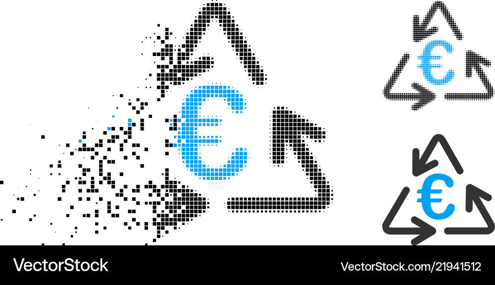 Disintegrating dot halftone euro recycling icon Vector Image