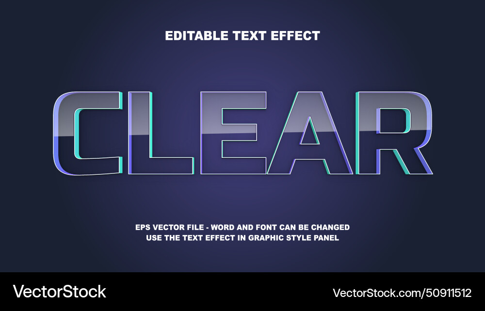 Editable text effect clear 3d template Vector Image