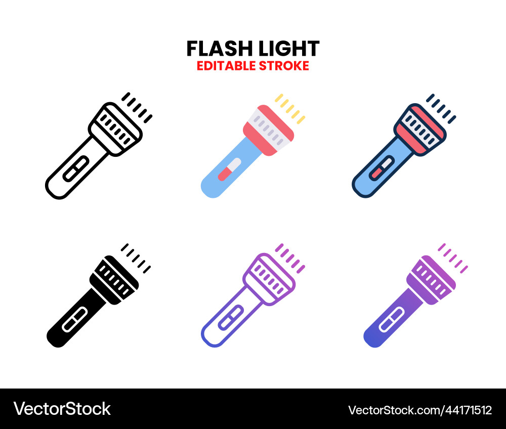 Flash light icon set with different styles vector image