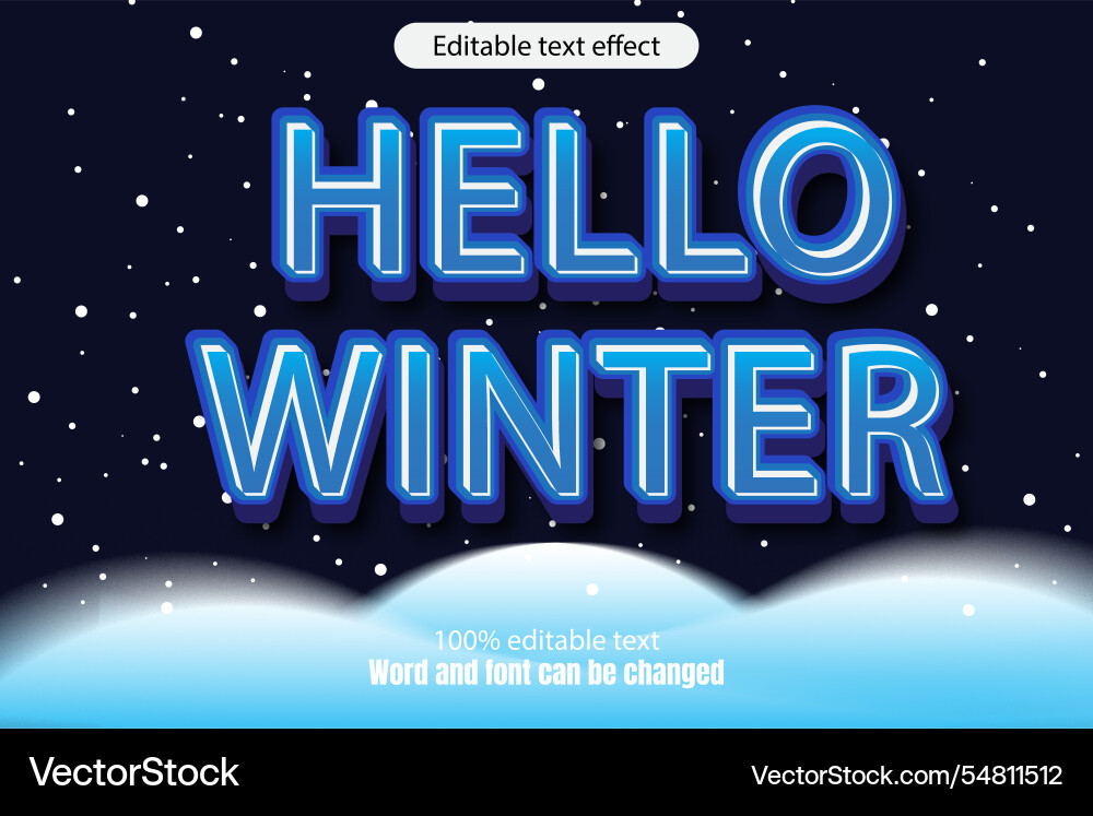 Hello winter editable text effect 3d emboss Hello winter editable text effect 3d emboss Vector Image