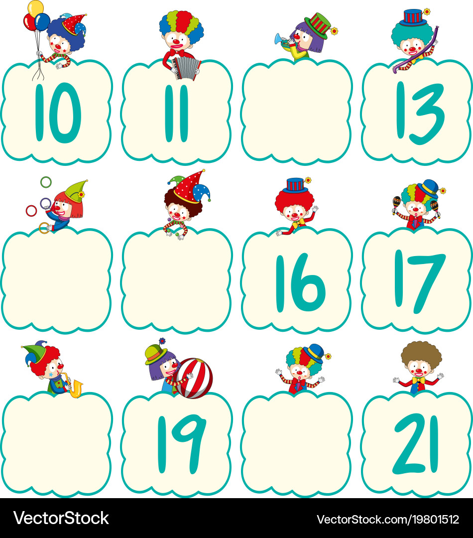 Math Worksheet with Clown Numbers vector image