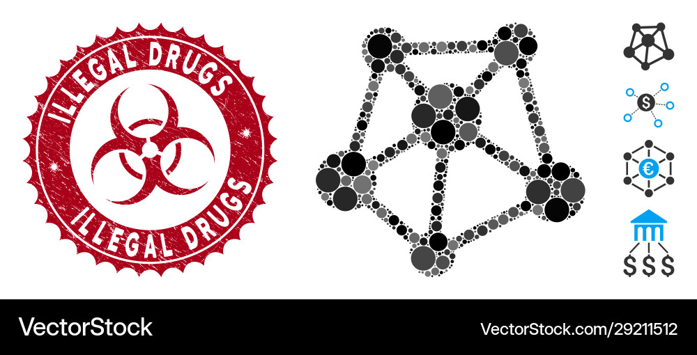 Mosaic network links icon with scratched illegal Mosaic network links icon with scratched illegal vector image