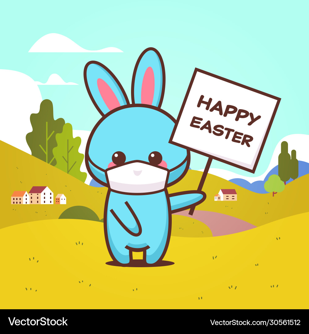 Rabbit holding board happy easter bunny wearing Rabbit holding board happy easter bunny wearing vector image