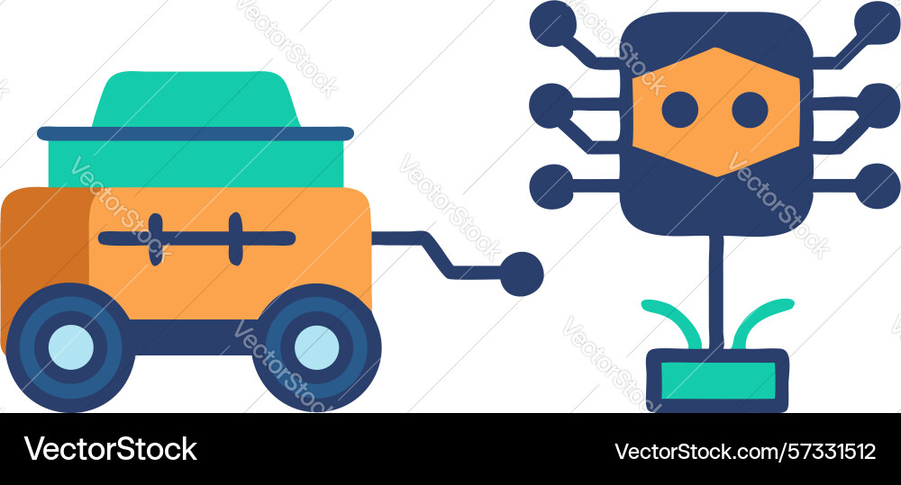 Robot logistics data flow automated supply chain vector image