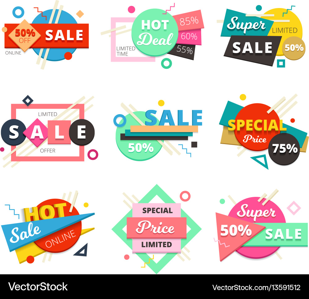 Sale material design geometric icon set Sale material design geometric icon set vector image