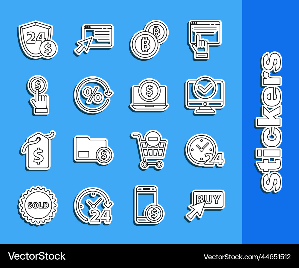 Set line buy button clock 24 hours computer Set line buy button clock 24 hours computer vector image