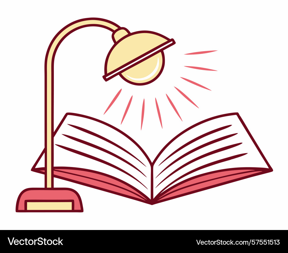 An open book illuminated by a reading lamp vector image