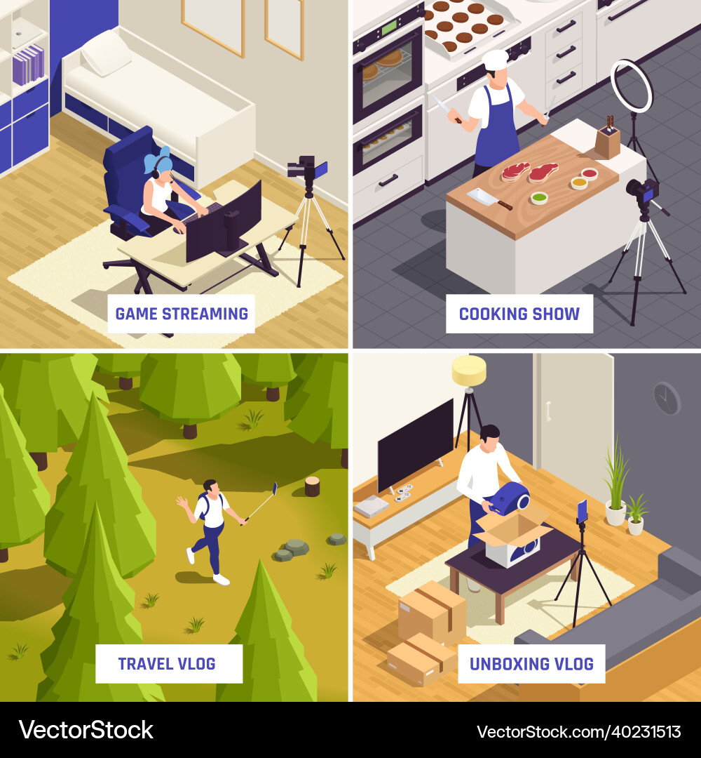 Blogger vlogger isometric set Blogger vlogger isometric set vector image