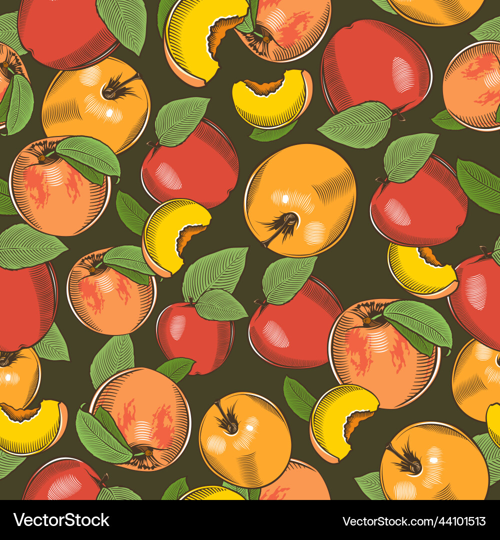 Colored seamless pattern with apples and peaches Colored seamless pattern with apples and peaches vector image