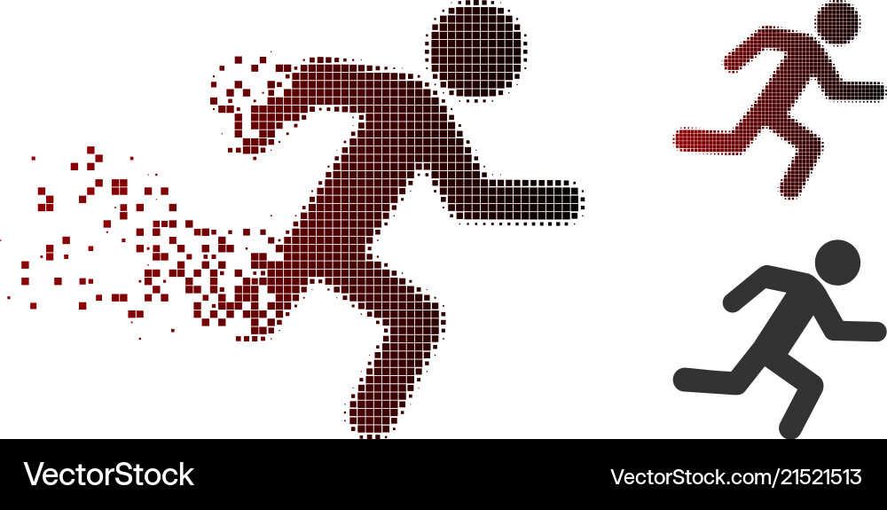 Dissolving pixel halftone running man icon Vector Image