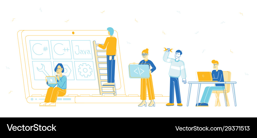 Front end development concept developers create Front end development concept developers create Vector Image