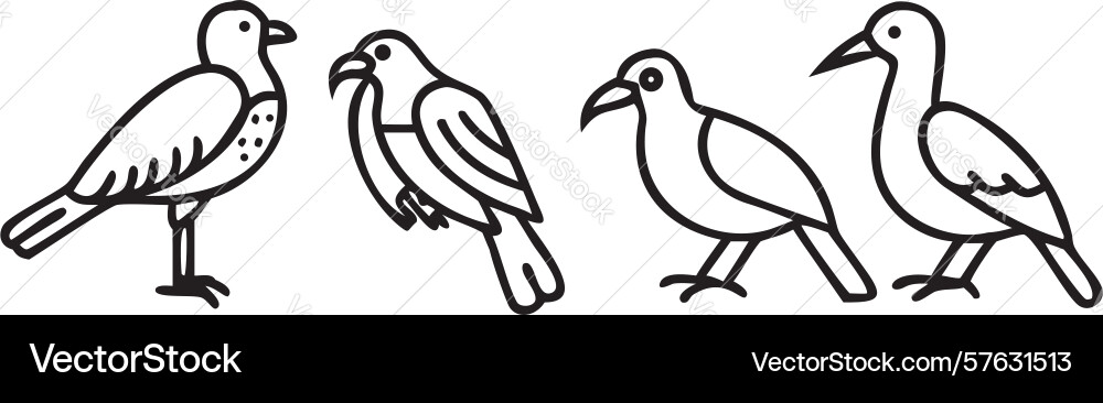 Outline birds on a branch icon set simple line vector image