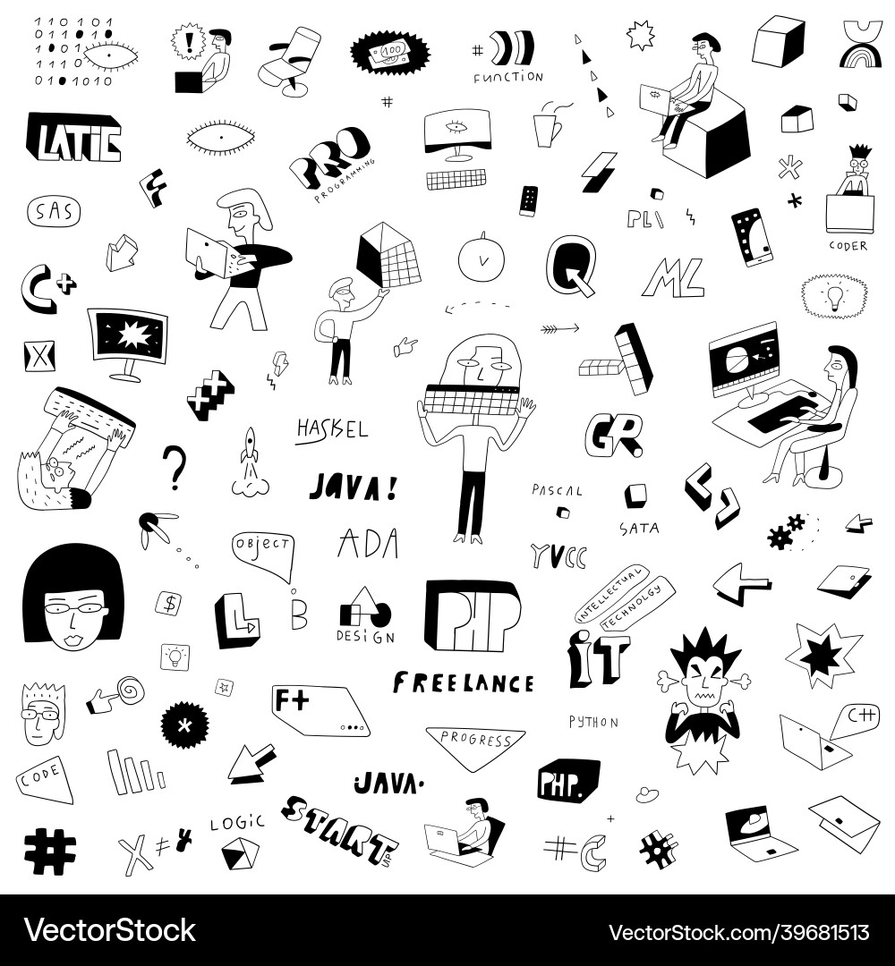 Programming computer technology - doodles Programming computer technology - doodles vector image