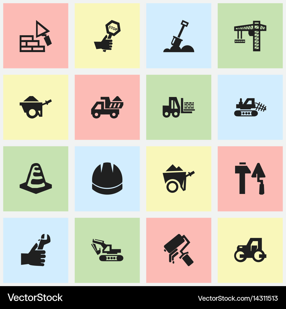 Set of 16 editable building icons includes vector image