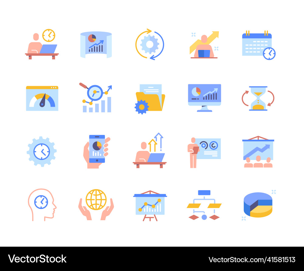 Set of colorful productivity and efficiency icons Set of colorful productivity and efficiency icons vector image
