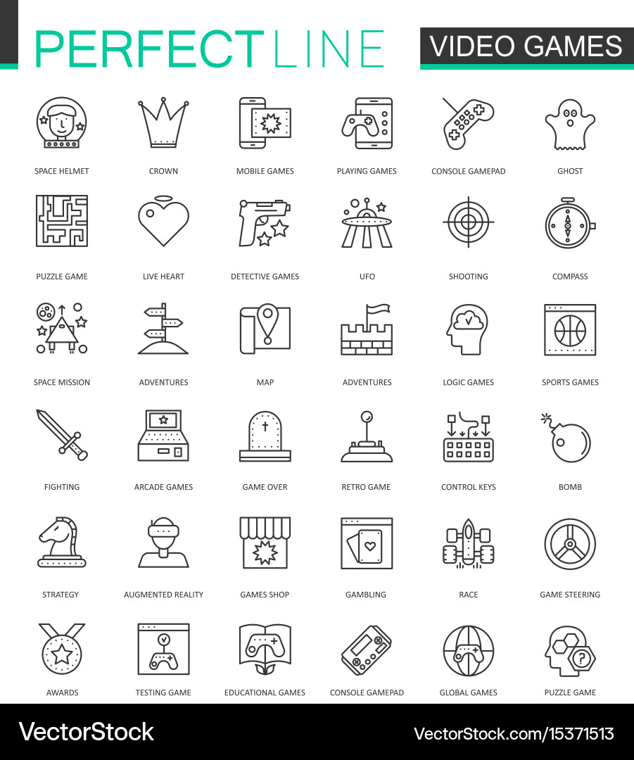 Video games thin line web icons set mobile game vector image