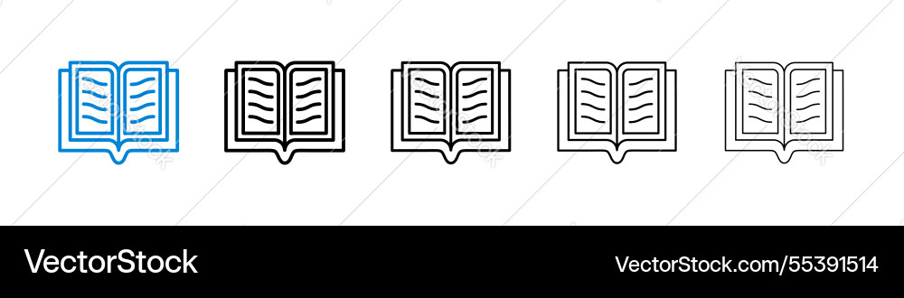 Book open icons in five different stroke sizes Vector Image