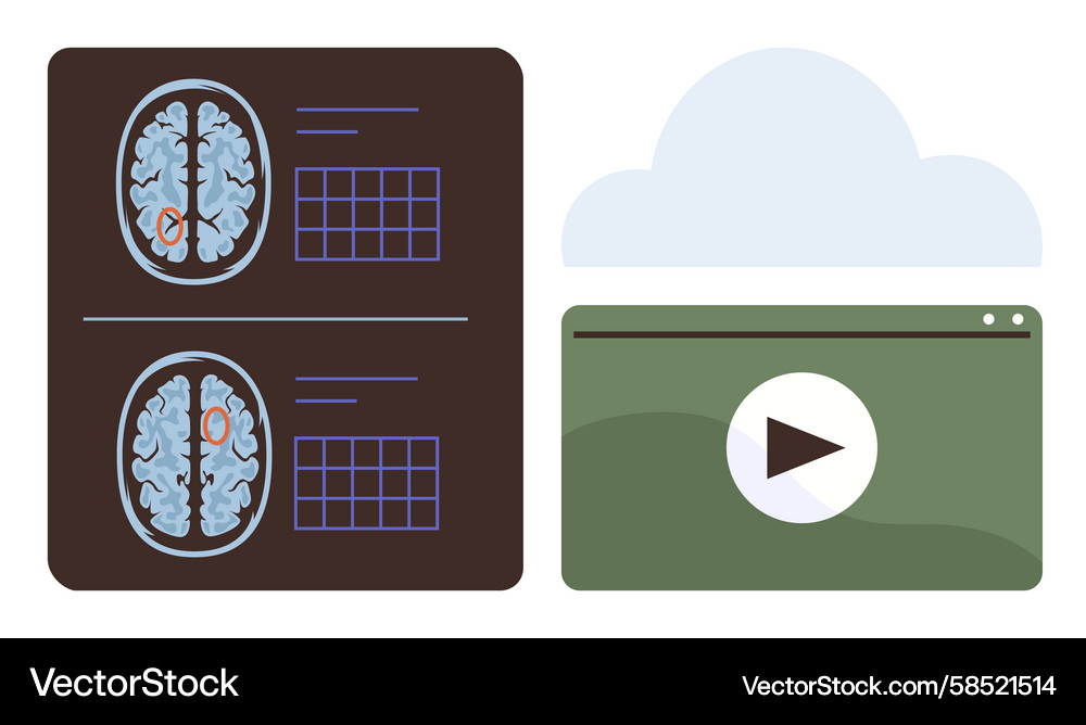 Brain Scan Data Analysis & Cloud Integration Vector Image