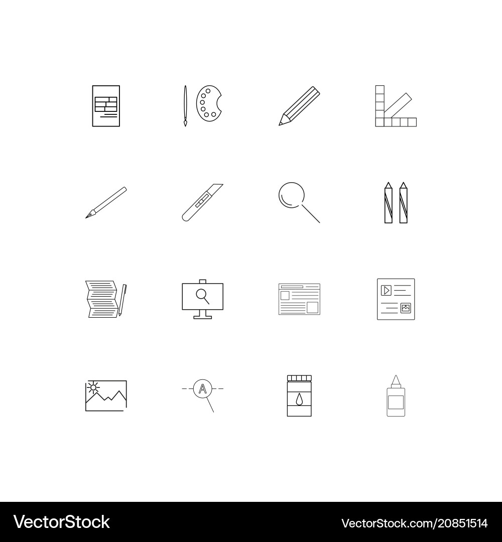 Creative process and design linear thin icons set vector image