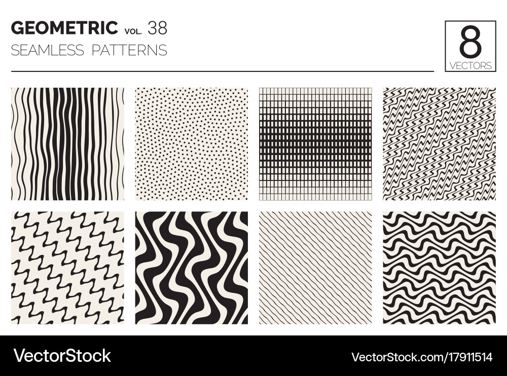 Geometric Seamless Patterns - Monochrome vector image