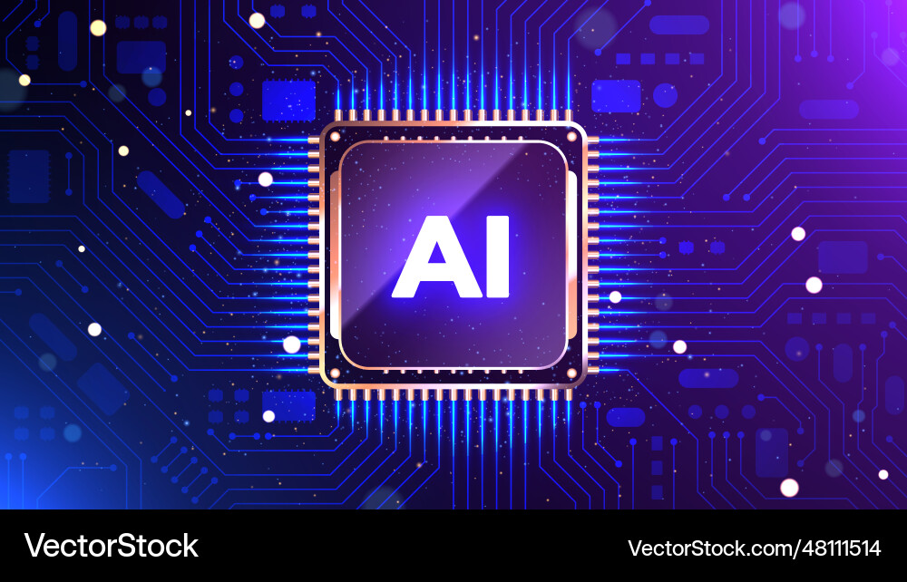 Glowing ai chipset processor and circuits Glowing ai chipset processor and circuits vector image