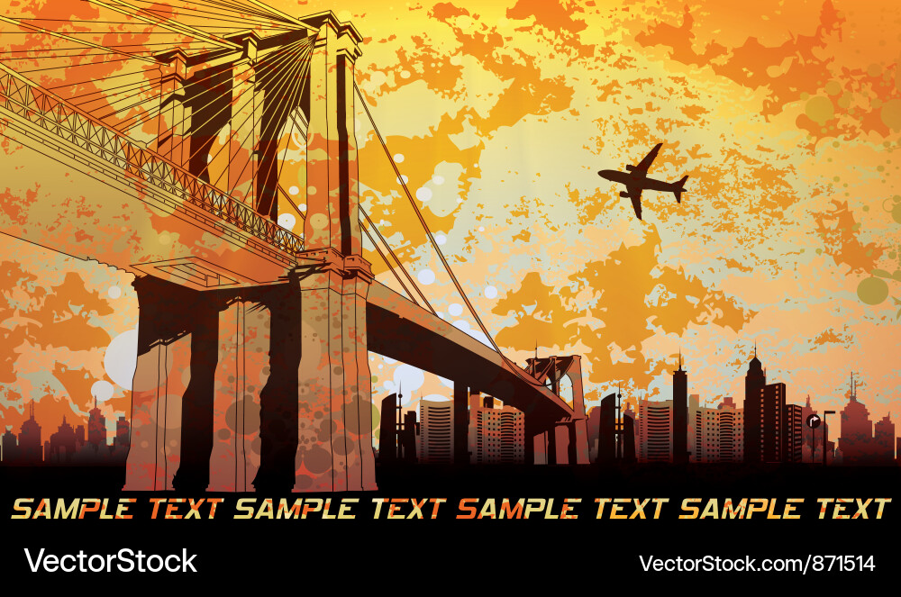 Grungy Cityscape with Bridge Vector Image