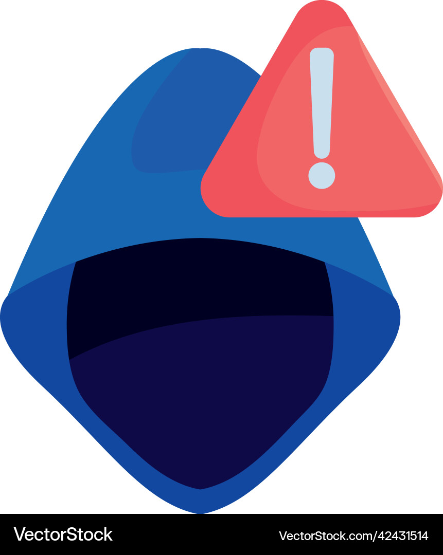 Hacker with warning sign Vector Image