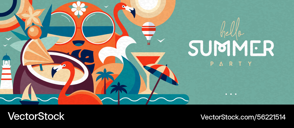 Hello summer flat poster or banner with cocktails Hello summer flat poster or banner with cocktails vector image