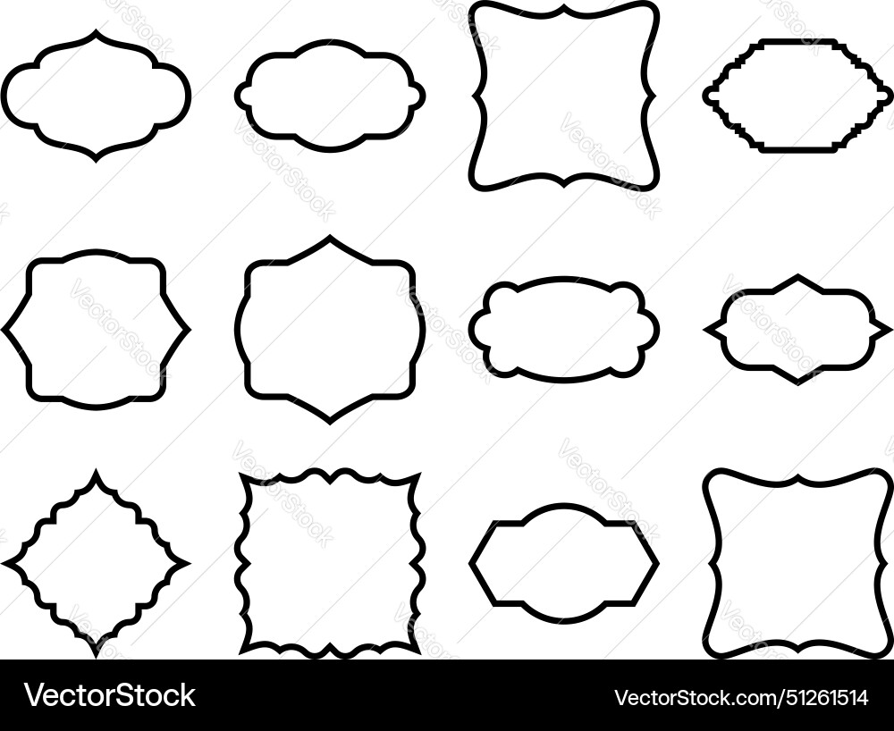 Label frame shape line pictogram symbol visual set vector image