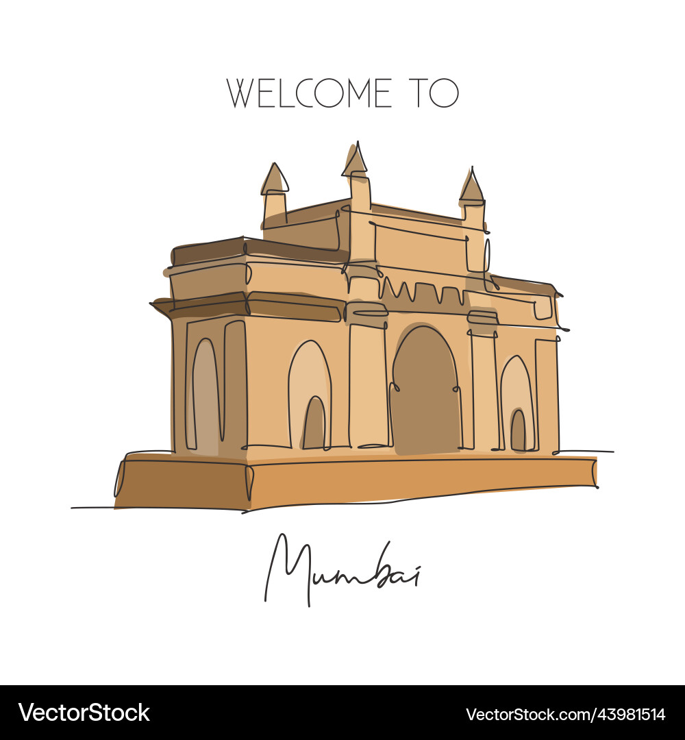 One continuous line drawing gateway of india One continuous line drawing gateway of india vector image
