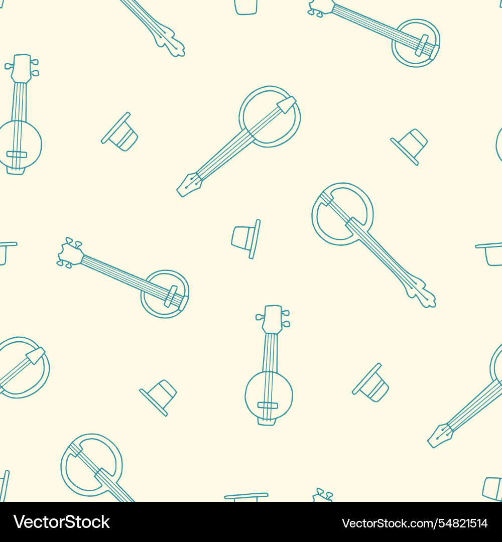 Outline banjo bowler hat seamless pattern design Vector Image
