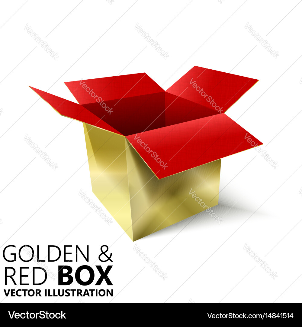 Red and golden open box 3d design vector image