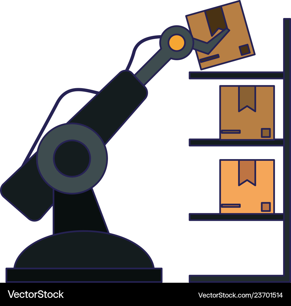 Robot arm loading box Robot arm loading box vector image