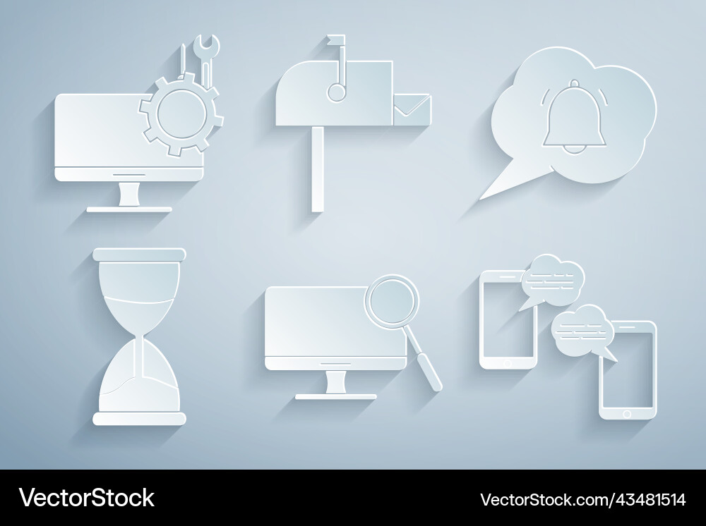 Set computer monitor diagnostics speech bubble Set computer monitor diagnostics speech bubble vector image
