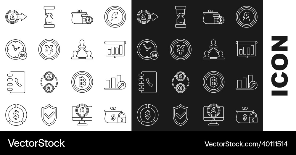 Set line closed wallet with lock schedule chart Set line closed wallet with lock schedule chart Vector Image