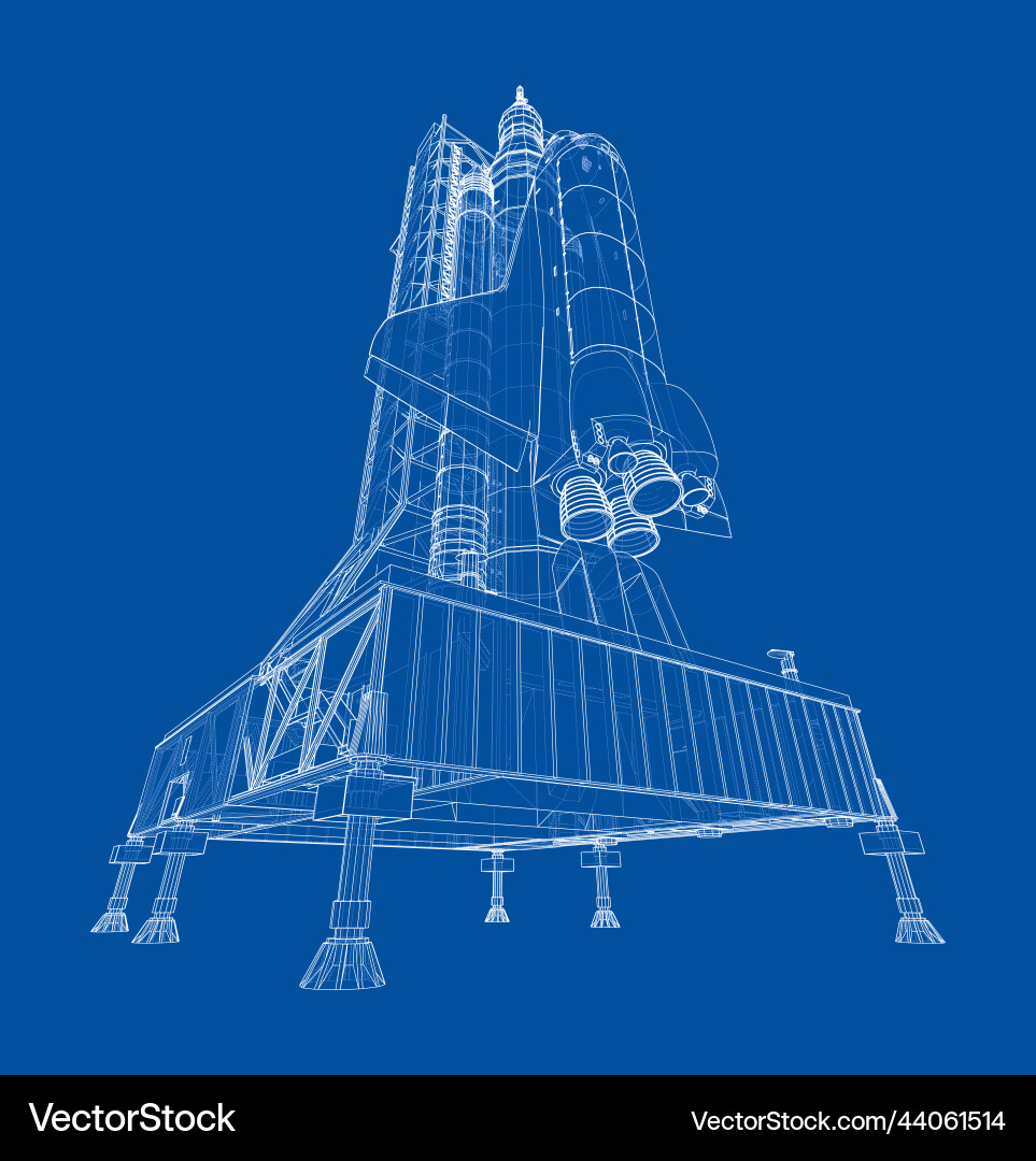 Space rocket on launch pad rendering of 3d Space rocket on launch pad rendering of 3d Vector Image