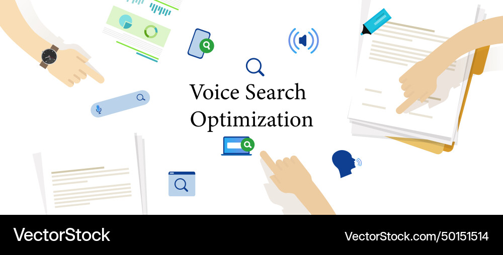 Voice search optimization with internet Voice search optimization with internet Vector Image