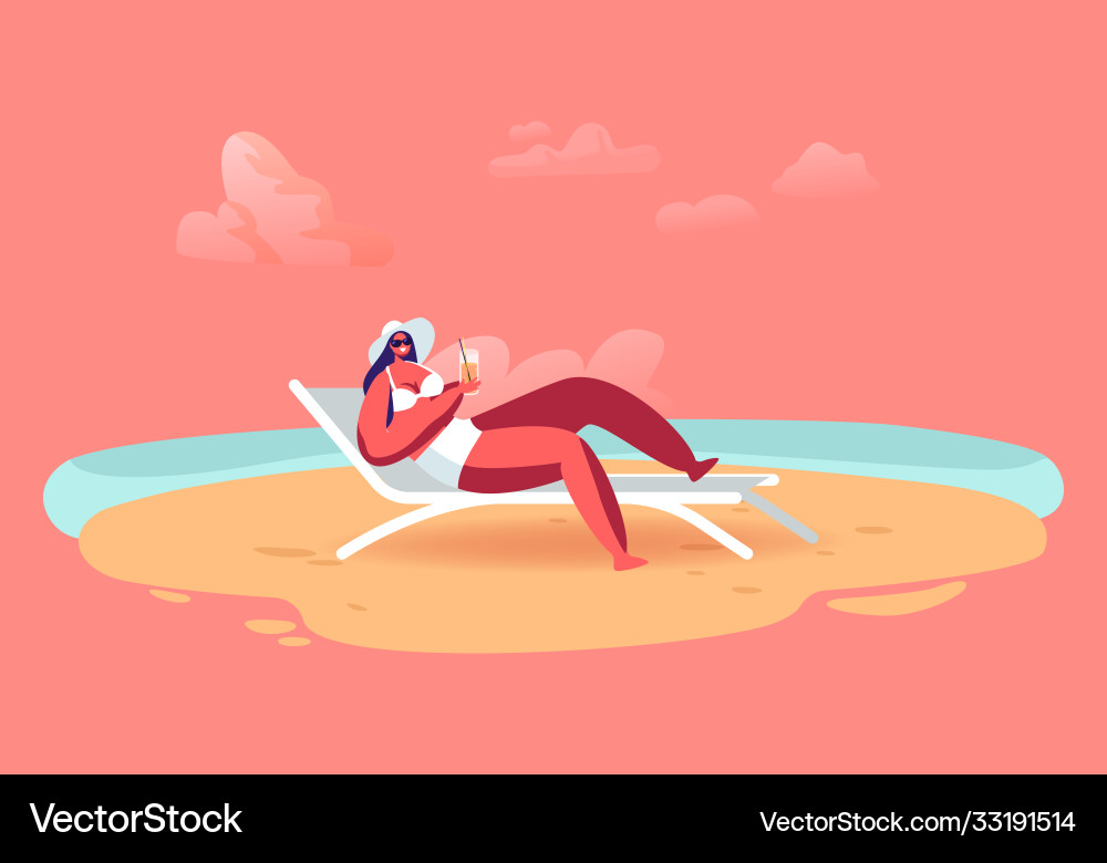 Young woman in hat lounging drinking cocktail Young woman in hat lounging drinking cocktail vector image
