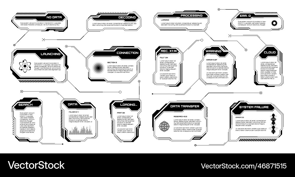 Black futuristic hud ui elements sci-fi user Black futuristic hud ui elements sci-fi user vector image
