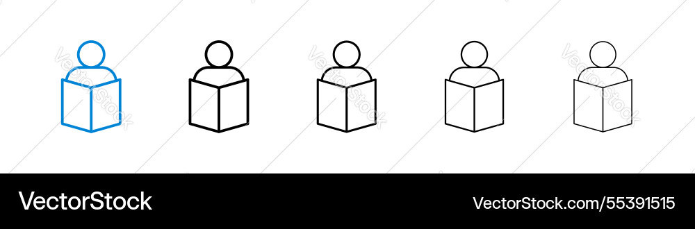 Book open reader icons in five different stroke Vector Image