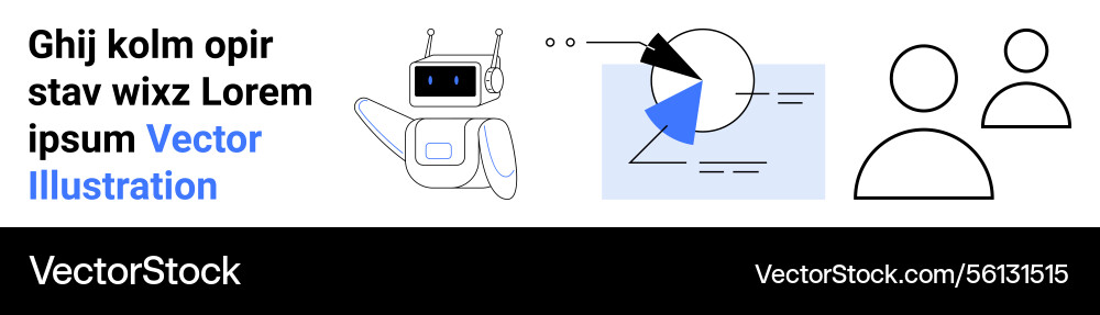Robot analyzing pie chart with human figures Robot analyzing pie chart with human figures vector image