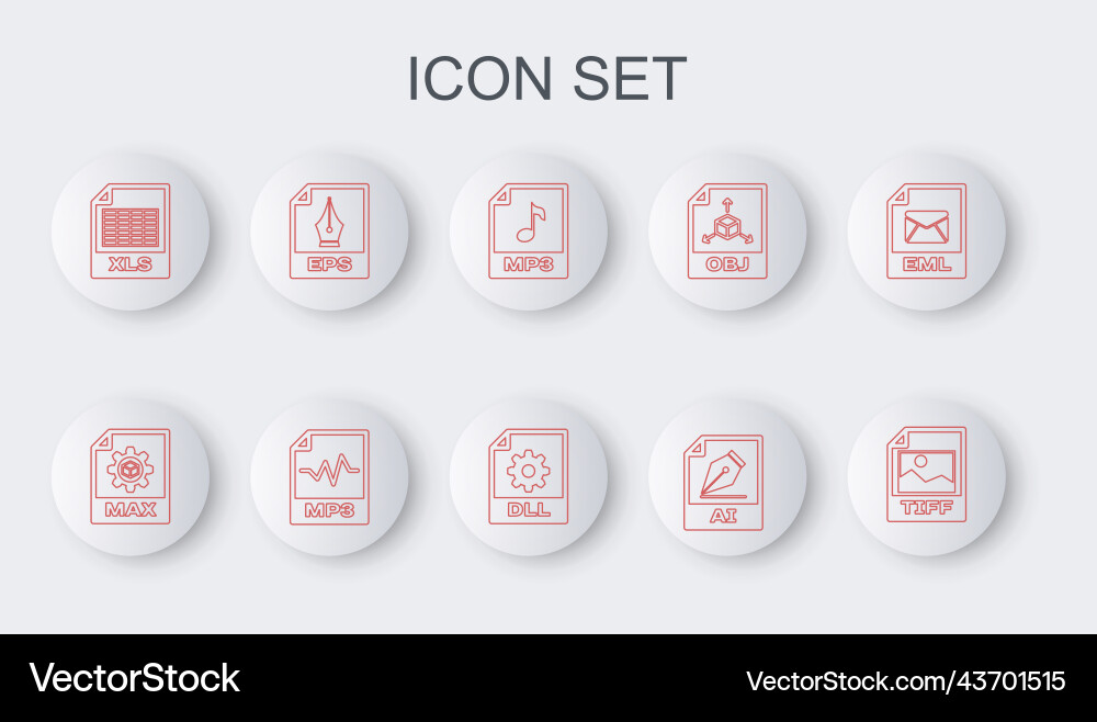 Set line tiff file document max mp3 ai xls Set line tiff file document max mp3 ai xls vector image