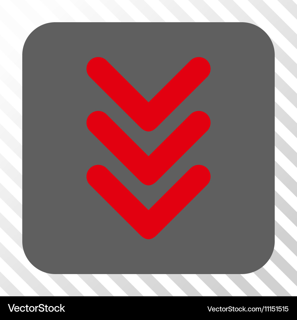 Triple arrowhead down rounded square button Vector Image